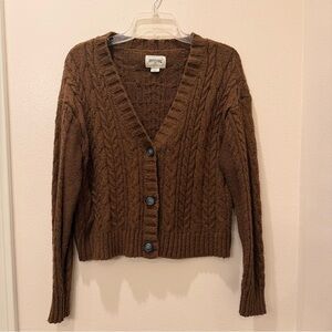 American Eagle Brown Button Down Ribbed V-Neck Cardigan Sweater
